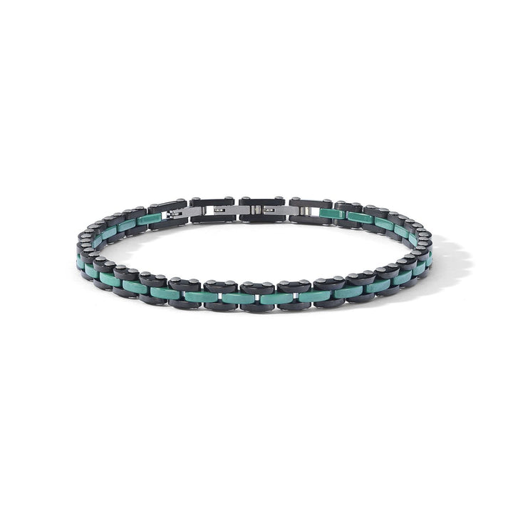 Bracciale in acciaio con Pvd nero e ceramica verde