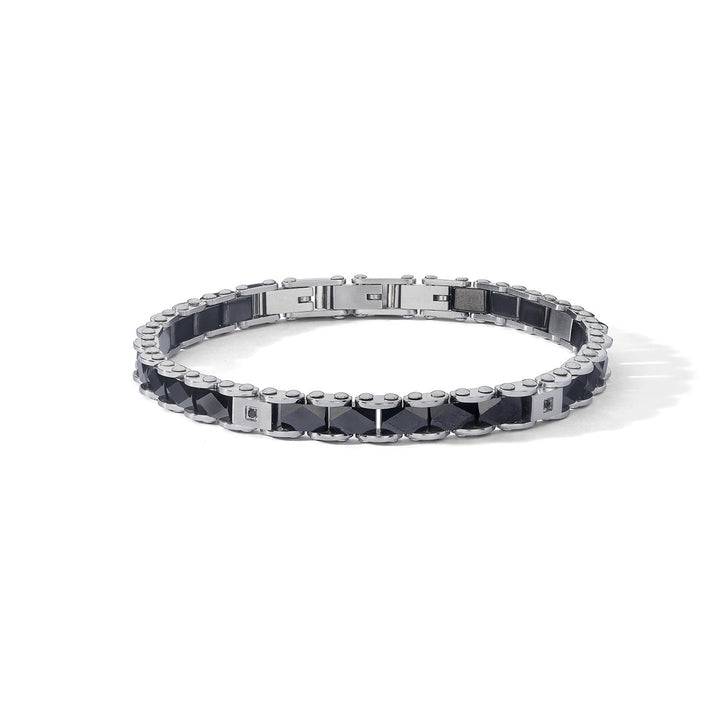Bracciale in acciaio con ceramica nera e zirconi neri
