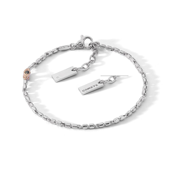 Bracciale in Argento lucido e rosè. Diamante bianco P.Ct. 0,5 e Spinelli neri