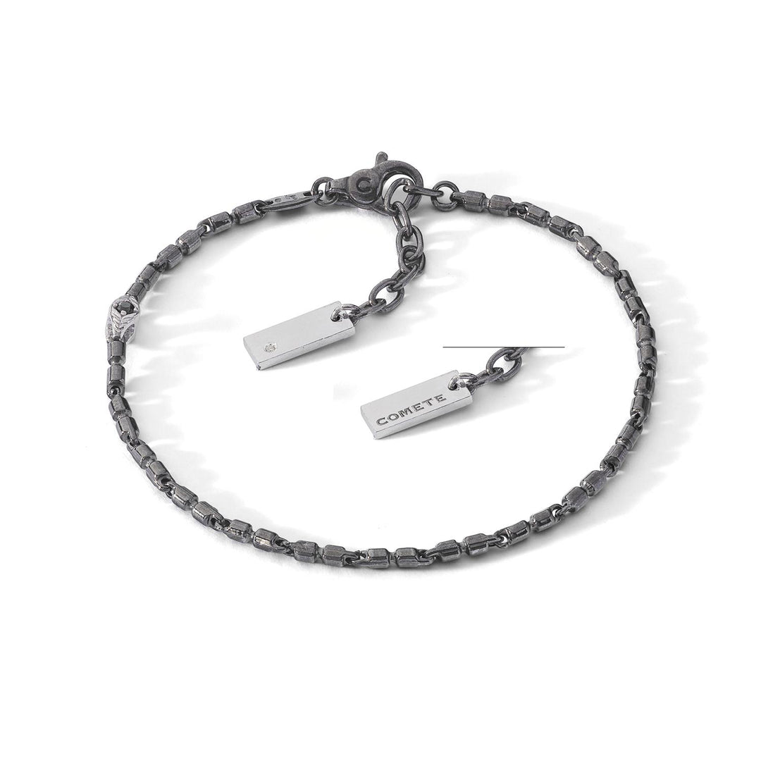 Bracciale in Argento brunito e lucido. Diamante bianco P.Ct. 0,5 e Spinelli neri