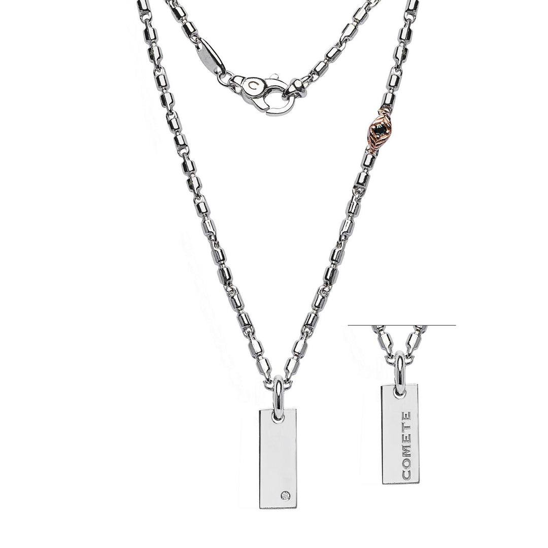 Girocollo in Argento lucido e rosè. Diamante bianco P.Ct. 0,5 e Spinelli neri