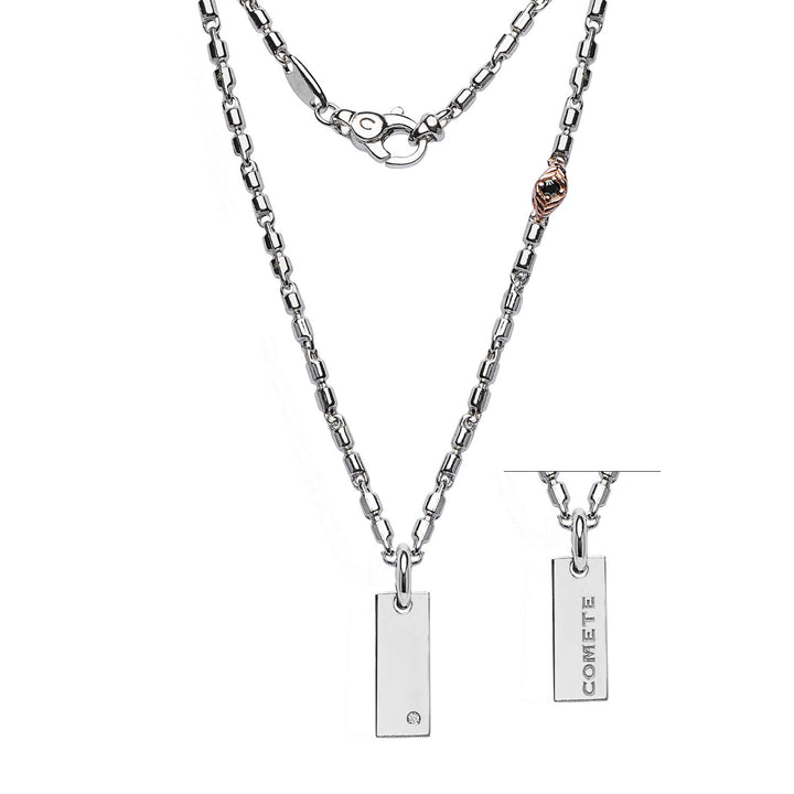 Girocollo in Argento lucido e rosè. Diamante bianco P.Ct. 0,5 e Spinelli neri