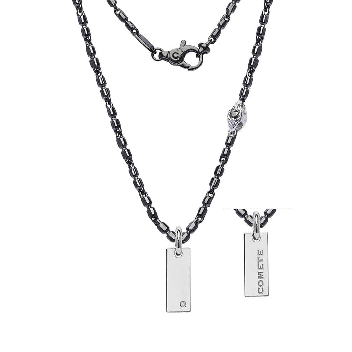 Girocollo in Argento brunito e lucido. Diamante bianco P.Ct. 0,5 e Spinelli neri