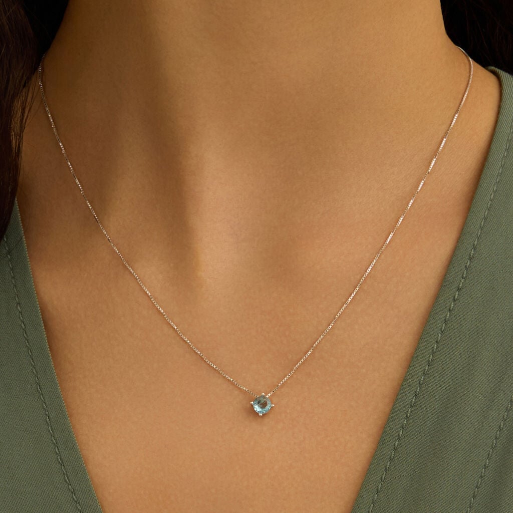 Collana punto luce Silver Rainbow in argento con zircone azzurro