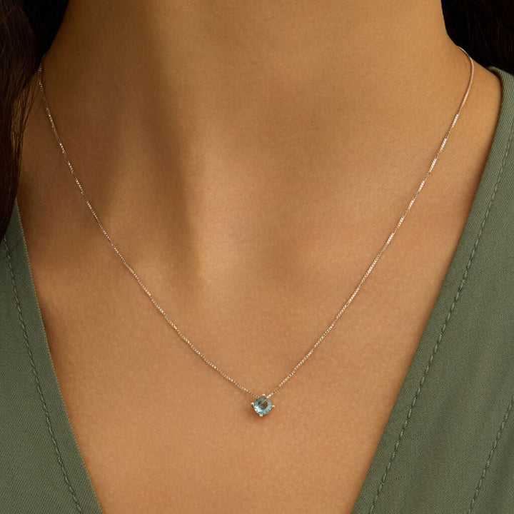 Collana punto luce Silver Rainbow in argento con zircone azzurro