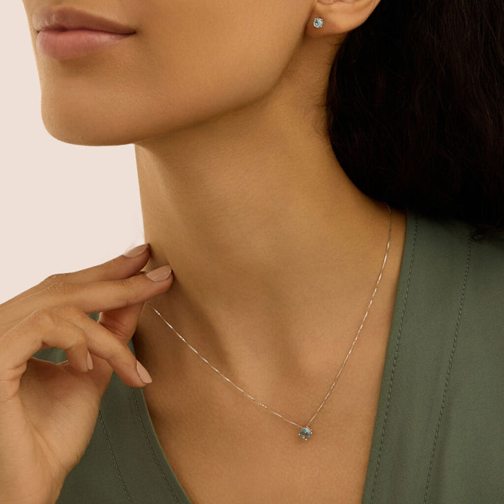 Collana punto luce Silver Rainbow in argento con zircone azzurro