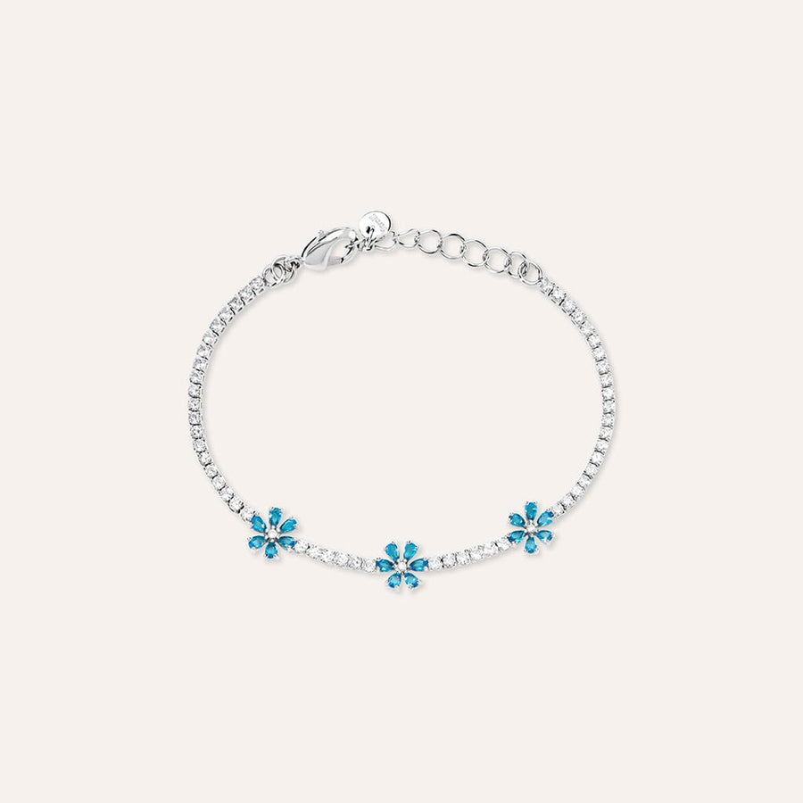 Bracciale fiore Romantic Shine in ottone con cristalli azzurri