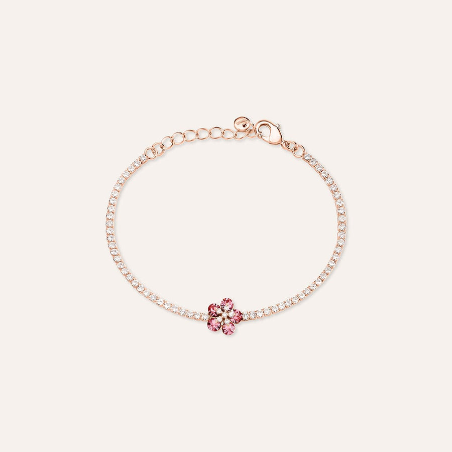 Bracciale fiore Romantic Shine in ottone rosato con cristalli