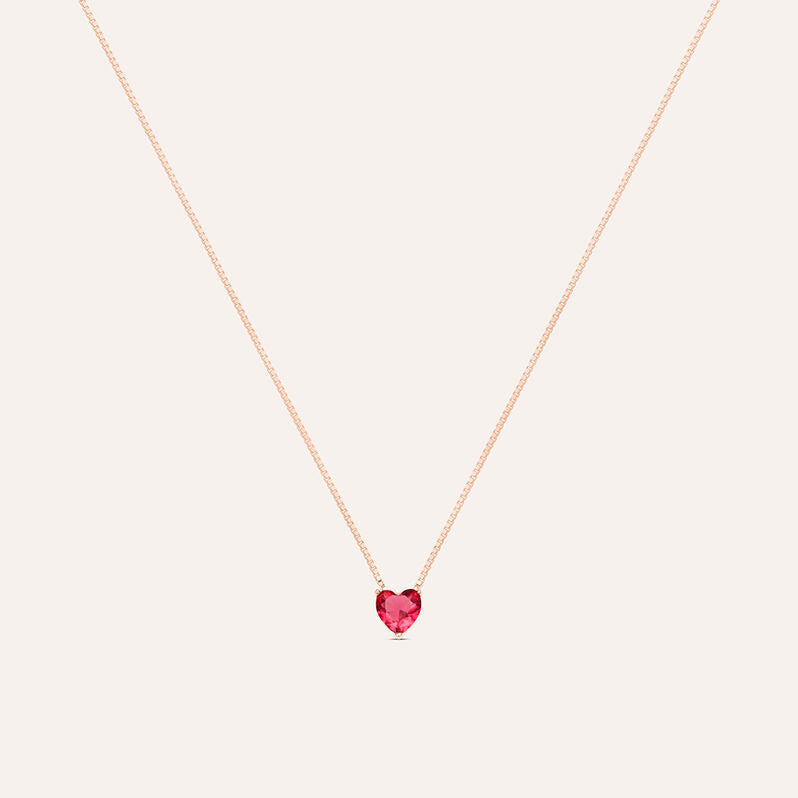 Collana cuore Silver Rainbow in argento rosato con zircone rosso