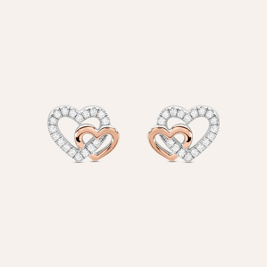 Orecchini doppio cuore Silver Moments in argento bicolore e zirconi