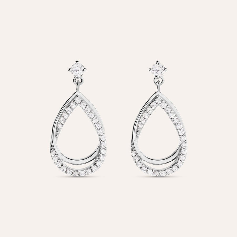Orecchini Silver Shine in argento rodiato con pavé di zirconi, 2 cm