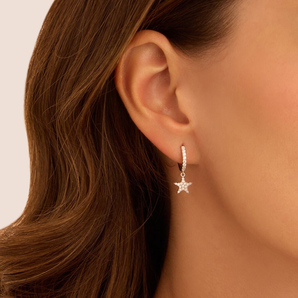Orecchini a cerchio stella Silver Moments in argento con zirconi