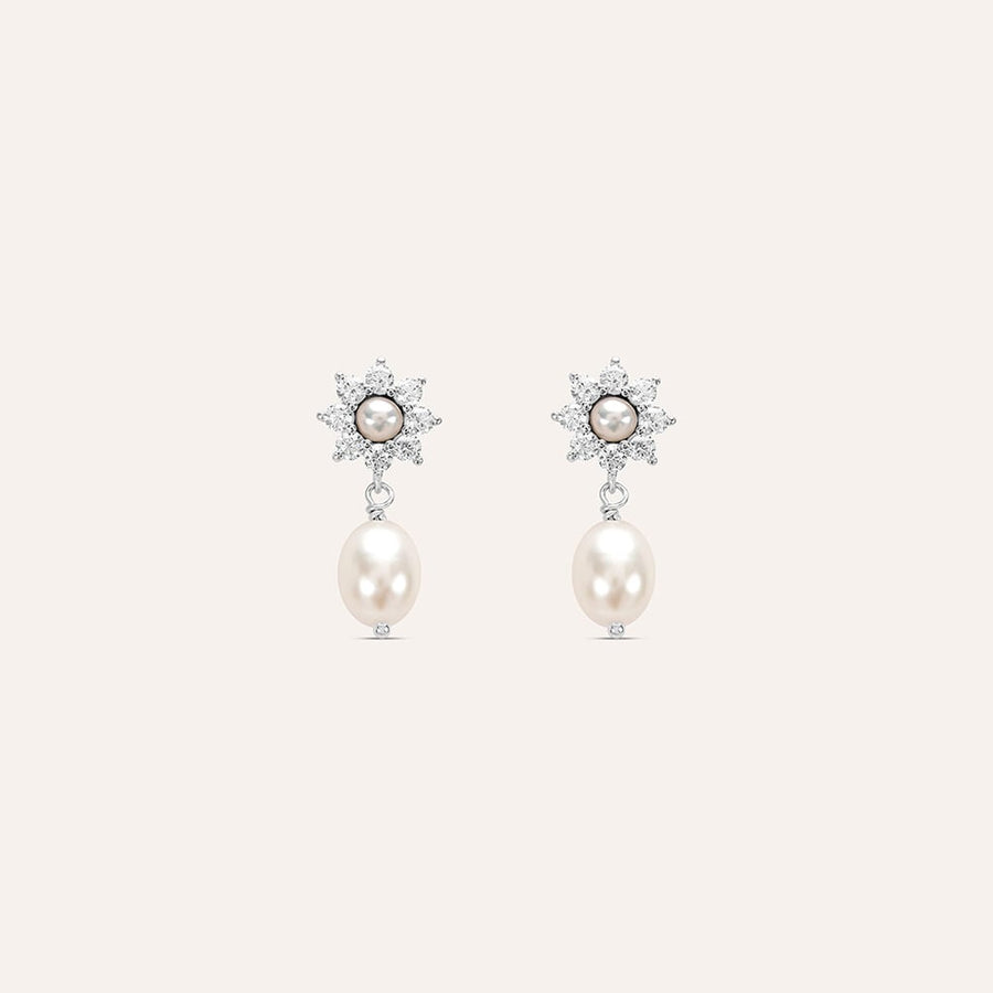 Orecchini fiore Silver Pearls in argento con perle barocche e zirconi