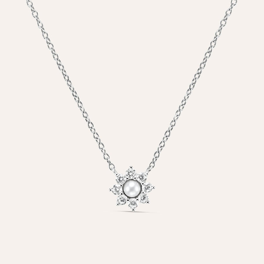 Collana fiore Silver Pearls in argento con perla e zirconi