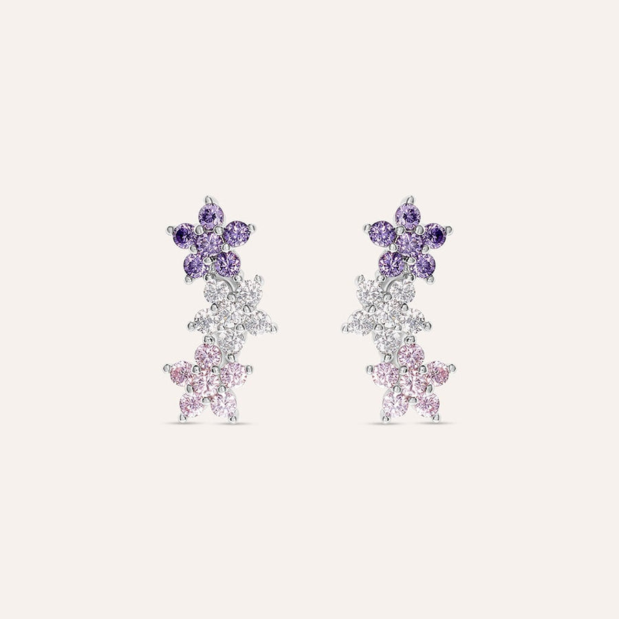 Orecchini fiore Silver Shine in argento con zirconi rosa e lilla
