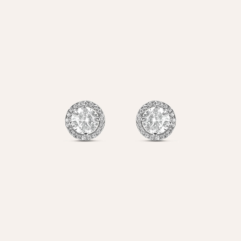 Orecchini punto luce Silver Elegance in argento con zircone 6 mm e zirconi