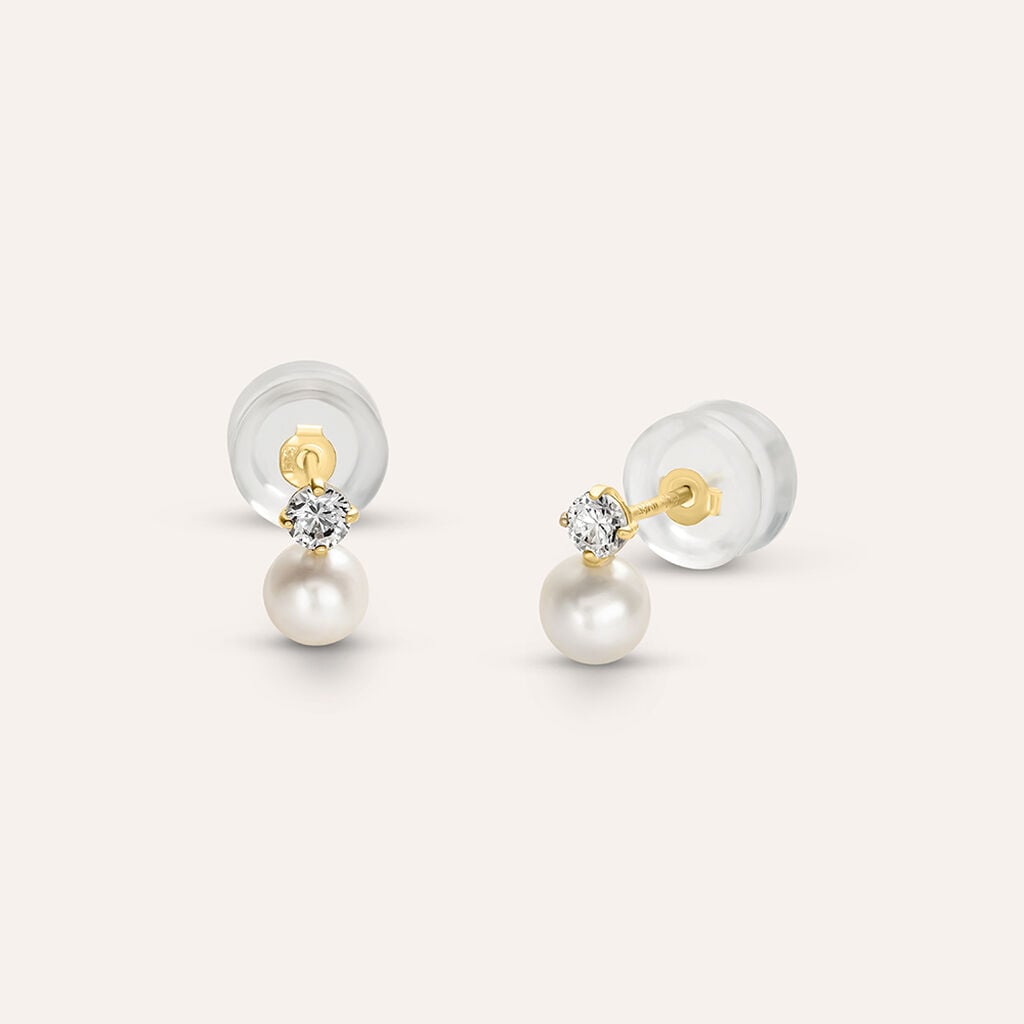 Orecchini Bon Ton in oro giallo 9 kt con perla 4 mm e zircone
