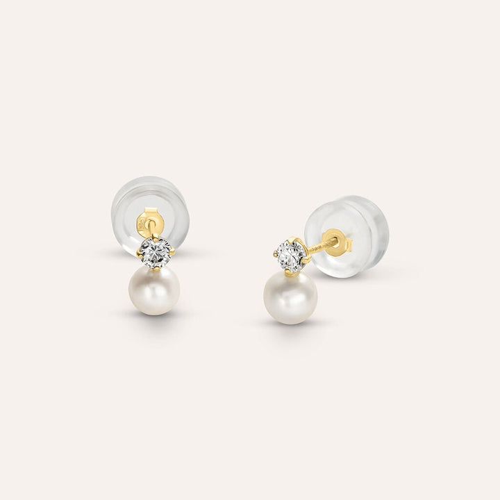 Orecchini Bon Ton in oro giallo 9 kt con perla 4 mm e zircone