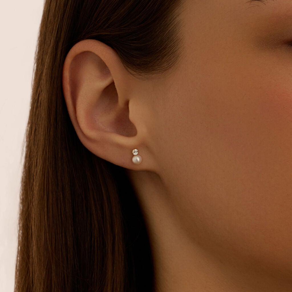 Orecchini Bon Ton in oro giallo 9 kt con perla 4 mm e zircone