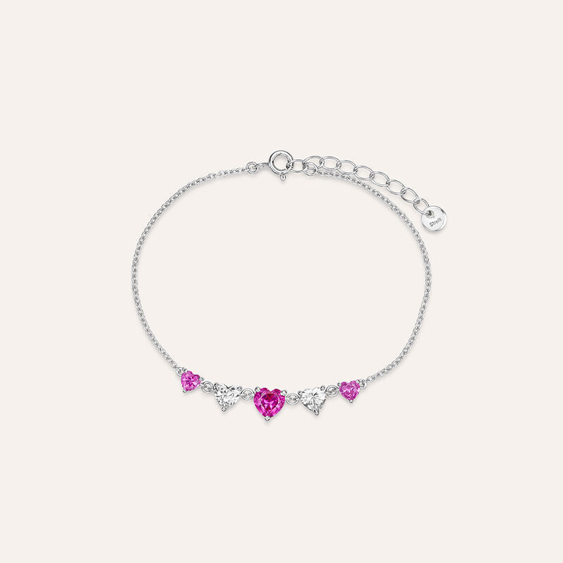 Bracciale cuori Silver Elegance in argento con zirconi rosa