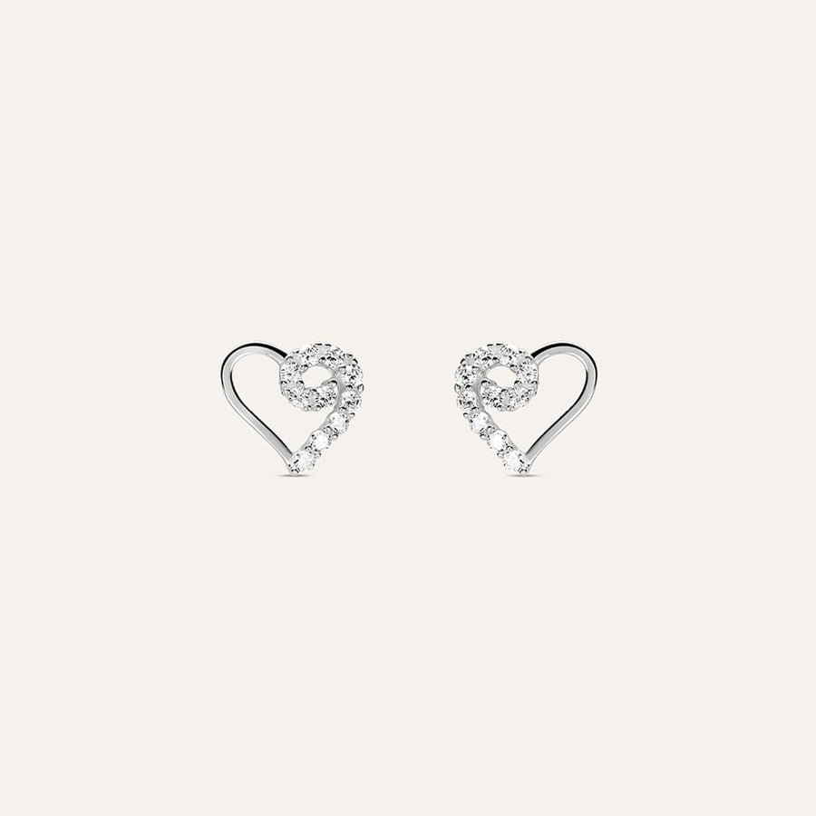 Orecchini cuore Bon Ton in oro bianco 9 kt con zirconi