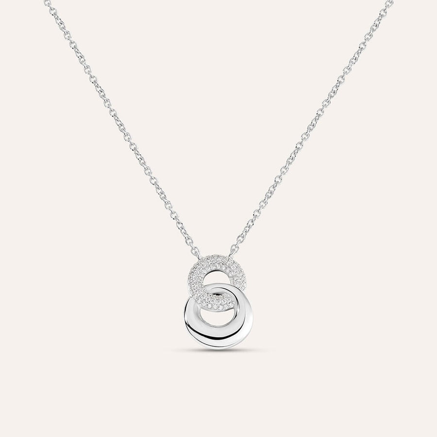 Collana doppio cerchio Silver Shine in argento rodiato con zirconi