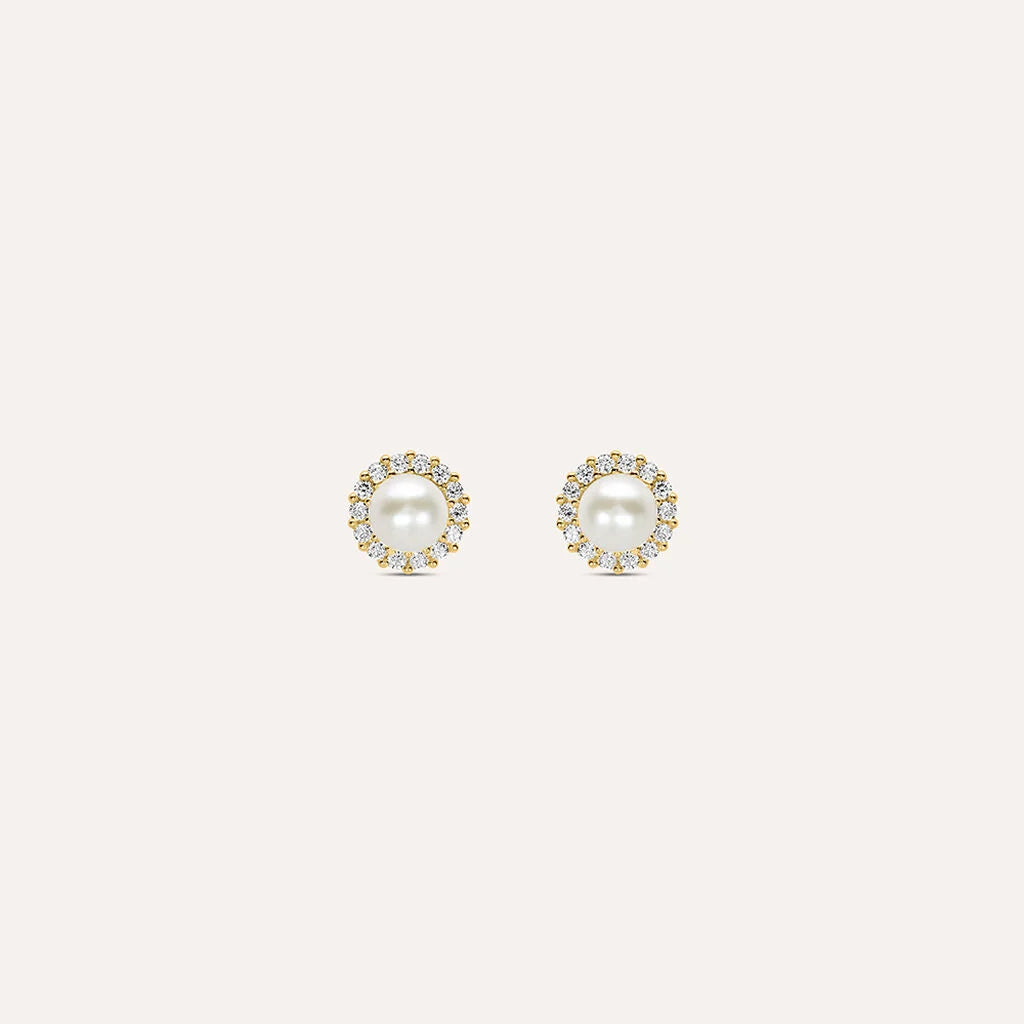 Orecchini Lobo Bon Ton Oro Giallo Perla D'Acqua Dolce Cubic Zirconia