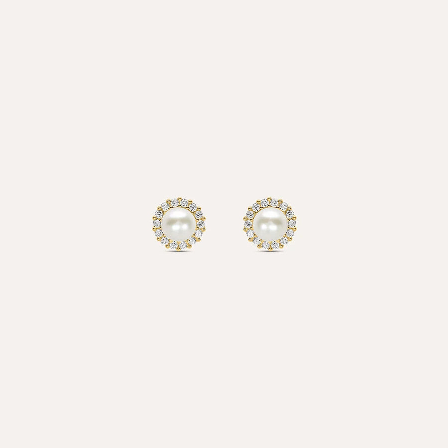 Orecchini Lobo Bon Ton Oro Giallo Perla D'Acqua Dolce Cubic Zirconia