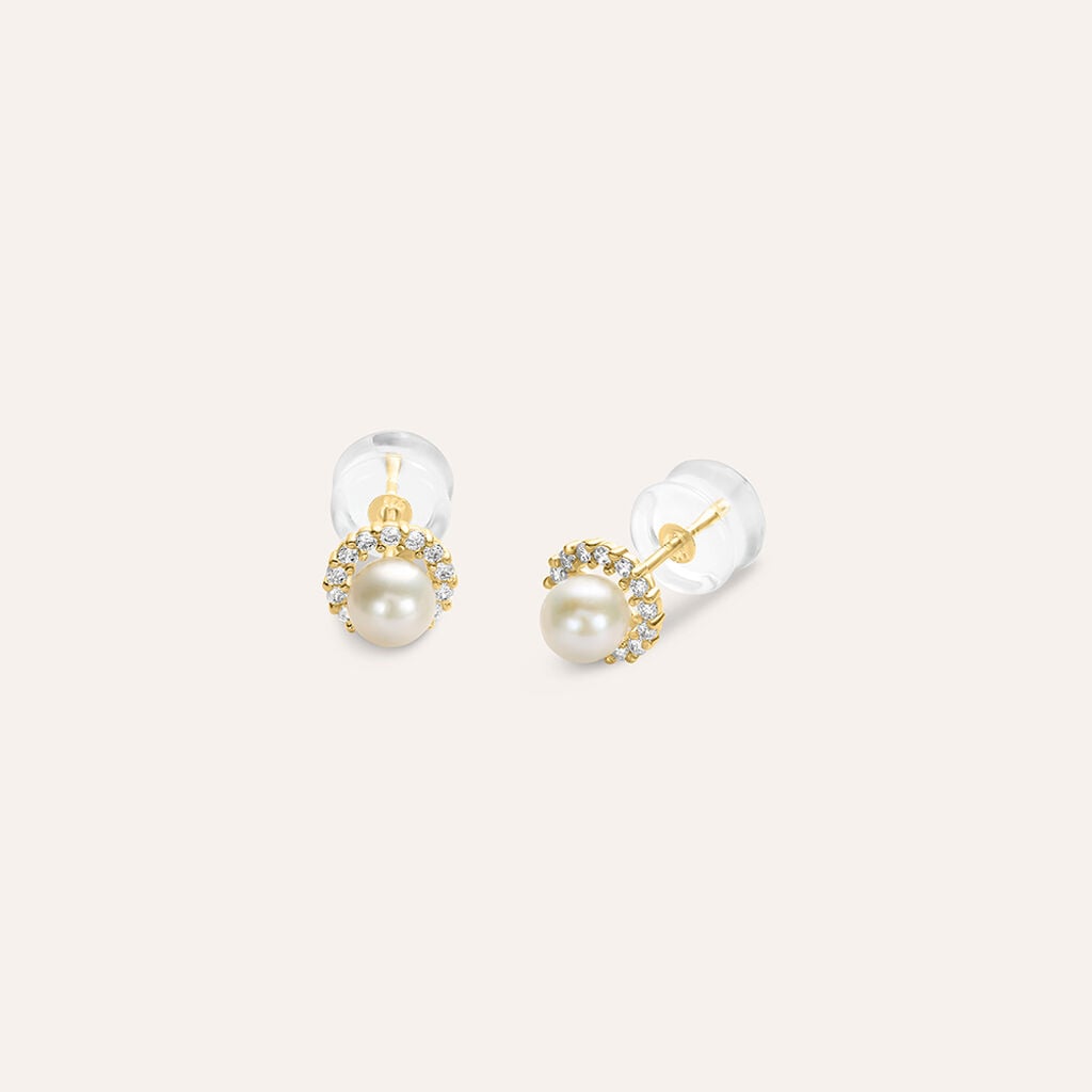 Orecchini Bon Ton in oro giallo 9 kt con perla 4 mm e zirconi