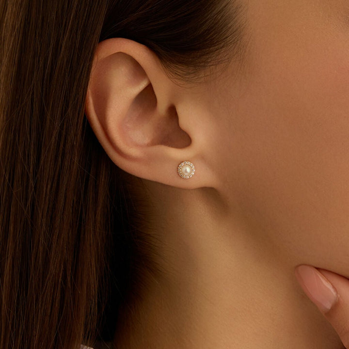 Orecchini Bon Ton in oro giallo 9 kt con perla 4 mm e zirconi