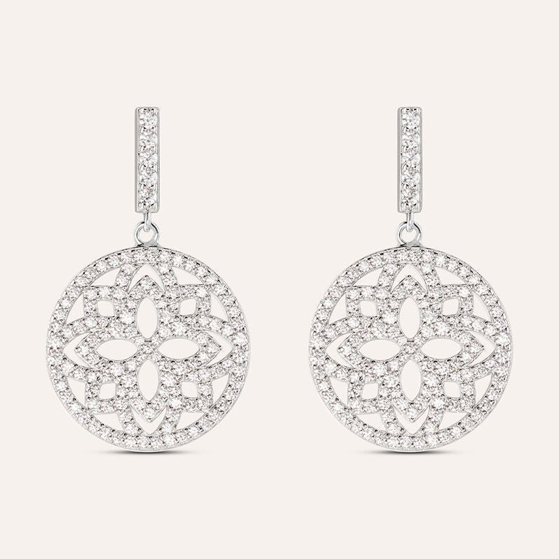 Orecchini pendenti fiore Silver Shine in argento rodiato con zirconi