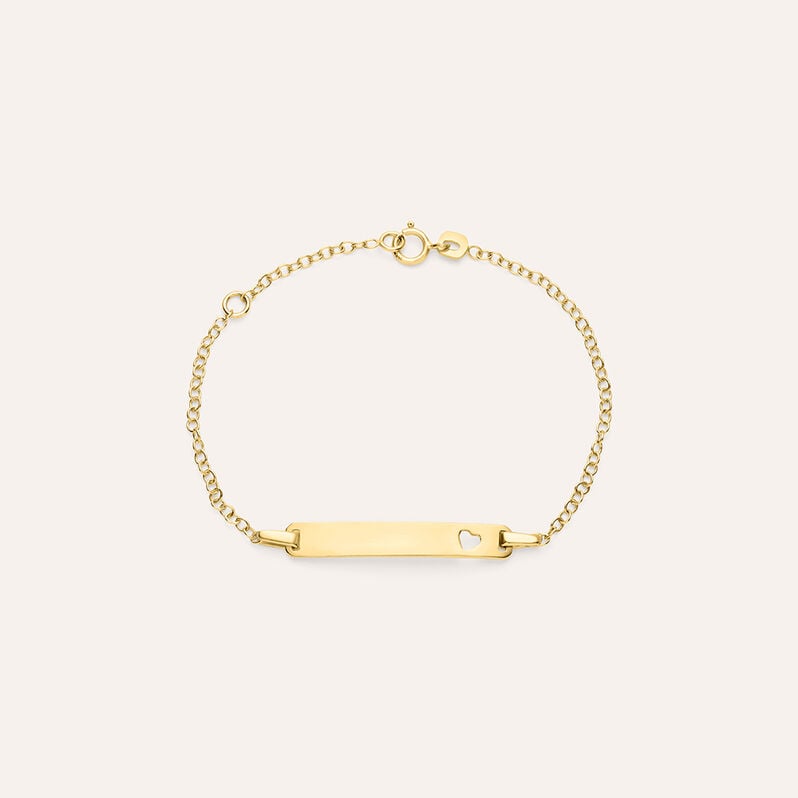 Bracciale targhetta cuore Holy in oro giallo 9 kt, incidibile