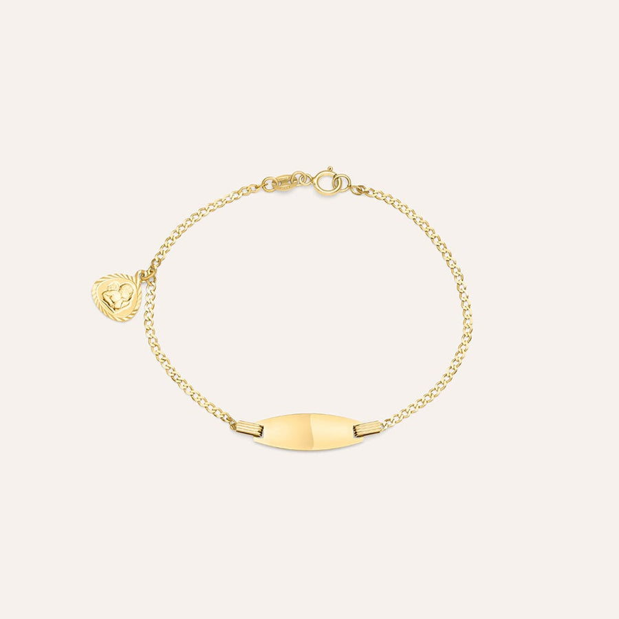 Bracciale targhetta angelo Holy in oro giallo 9 kt, 16 cm