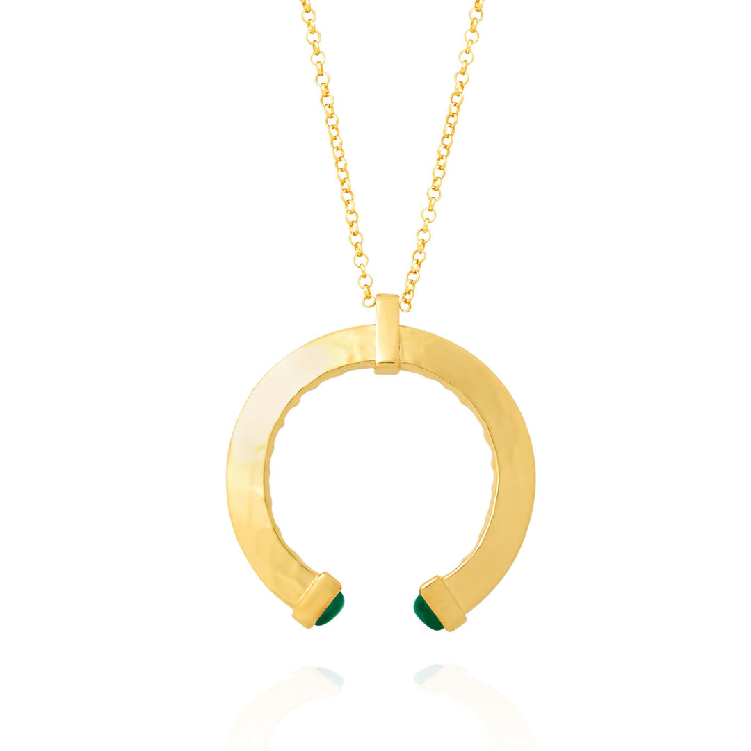 Pendente Green Blade Dorato - Collana in Argento 925 dorato e cristalli verdi