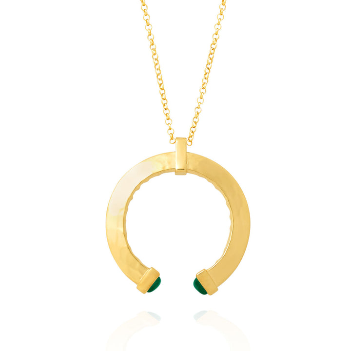 Pendente Green Blade Dorato - Collana in Argento 925 dorato e cristalli verdi