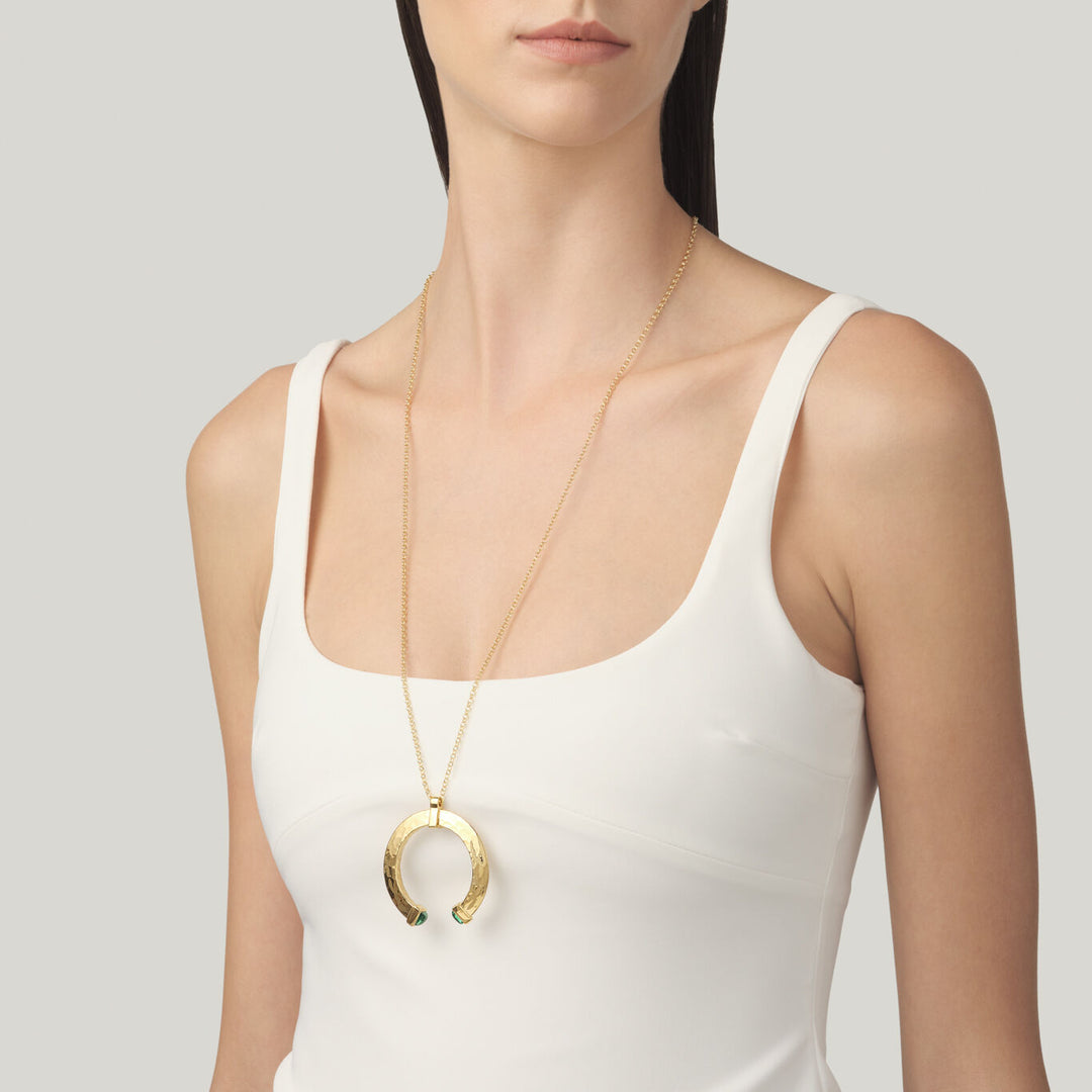 Pendente Green Blade Dorato - Collana in Argento 925 dorato e cristalli verdi