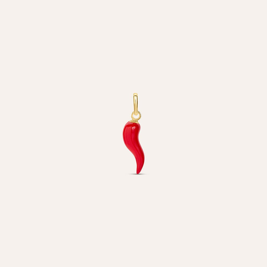 Pendente cornetto Poème in oro giallo 9 kt e smalto rosso