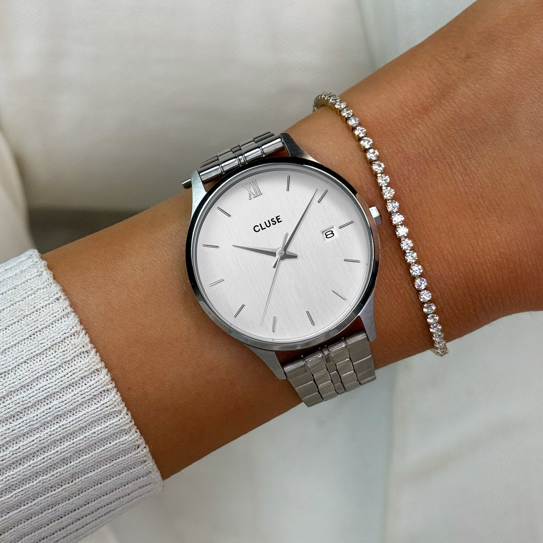 Orologio Donna Minuit Date in Acciaio Argentato con Quadrante Silver e Datario