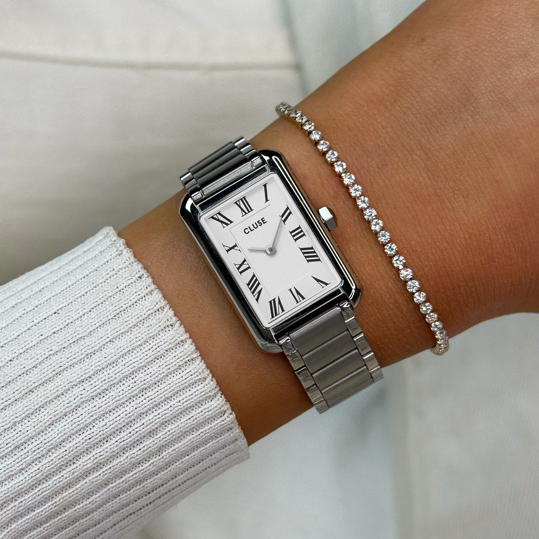 Orologio Donna Belisenna Rettangolare in Acciaio Argentato con Quadrante Bianco