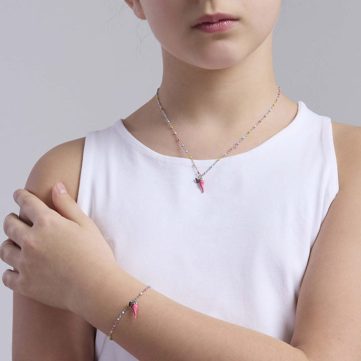 Bracciale da bambina BUENA SUERTE con cornetto rosa