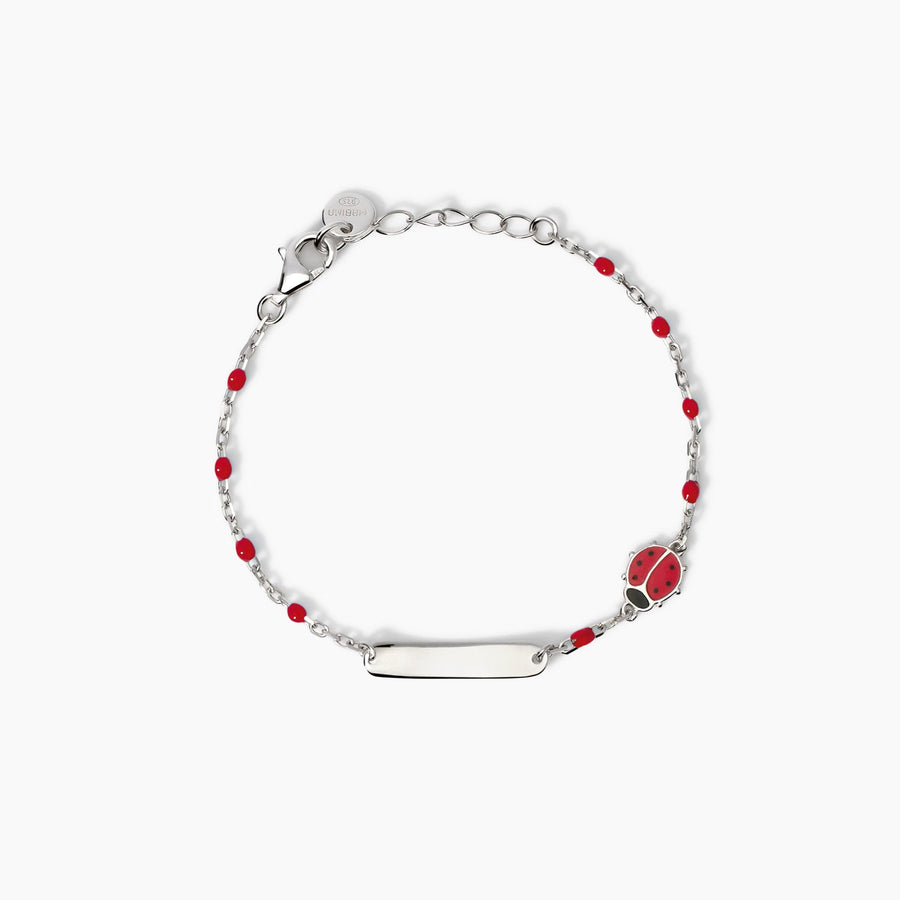 Bracciale da bambina LADYBUG-TAG con coccinella e targhetta da incidere