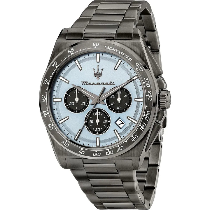 Orologio Maserati Velocità Cronografo Uomo in Acciaio Grigio e Quadrante Azzurro