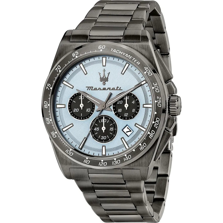 Orologio Maserati Velocità Cronografo Uomo in Acciaio Grigio e Quadrante Azzurro
