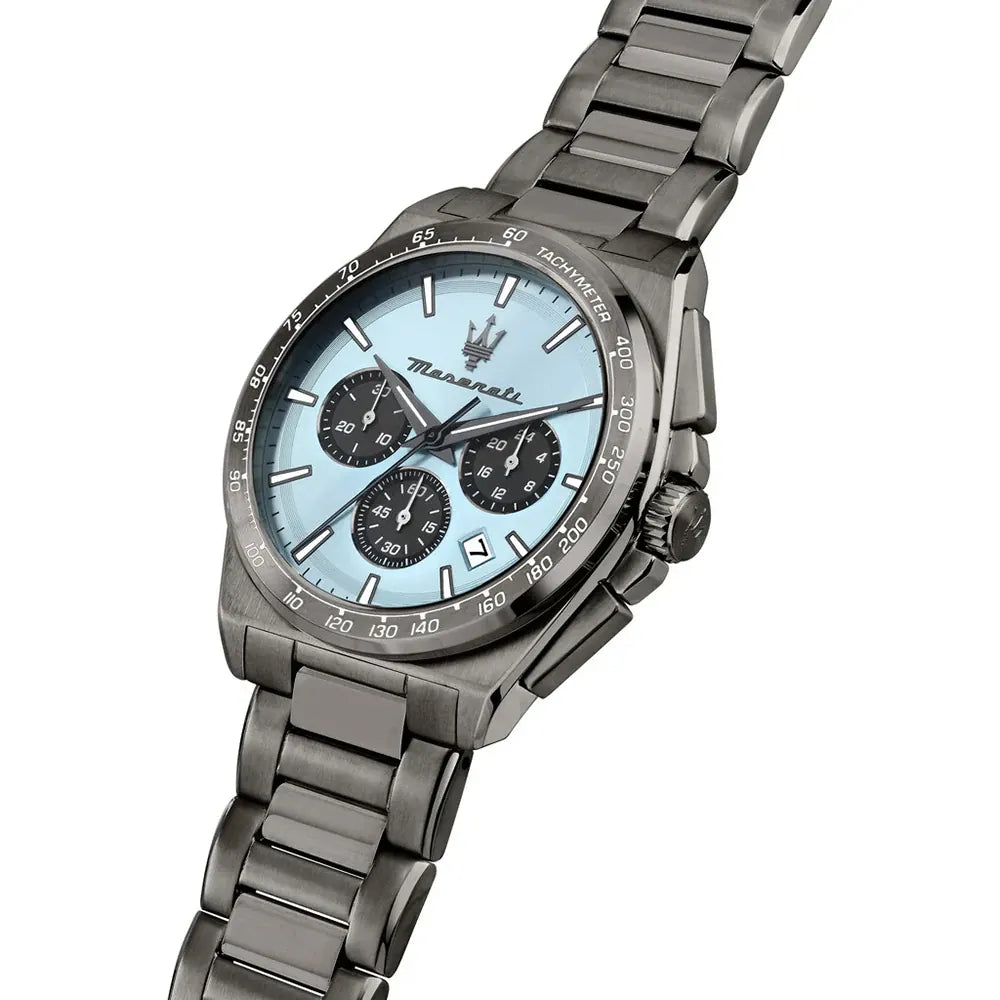 Orologio Maserati Velocità Cronografo Uomo in Acciaio Grigio e Quadrante Azzurro