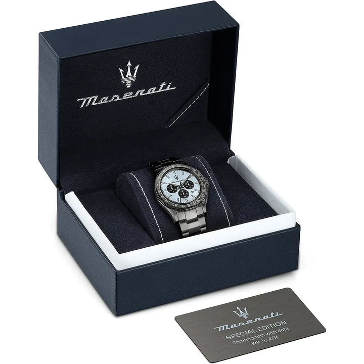 Orologio Maserati Velocità Cronografo Uomo in Acciaio Grigio e Quadrante Azzurro
