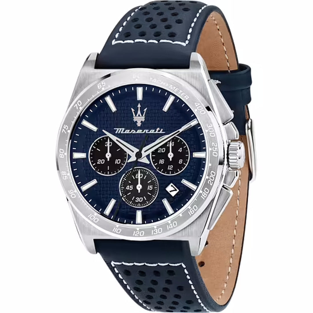 Orologio Maserati Velocità Cronografo Uomo con Quadrante Blu, Cinturino in Pelle
