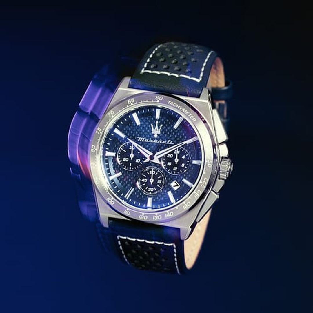 Orologio Maserati Velocità Cronografo Uomo con Quadrante Blu, Cinturino in Pelle