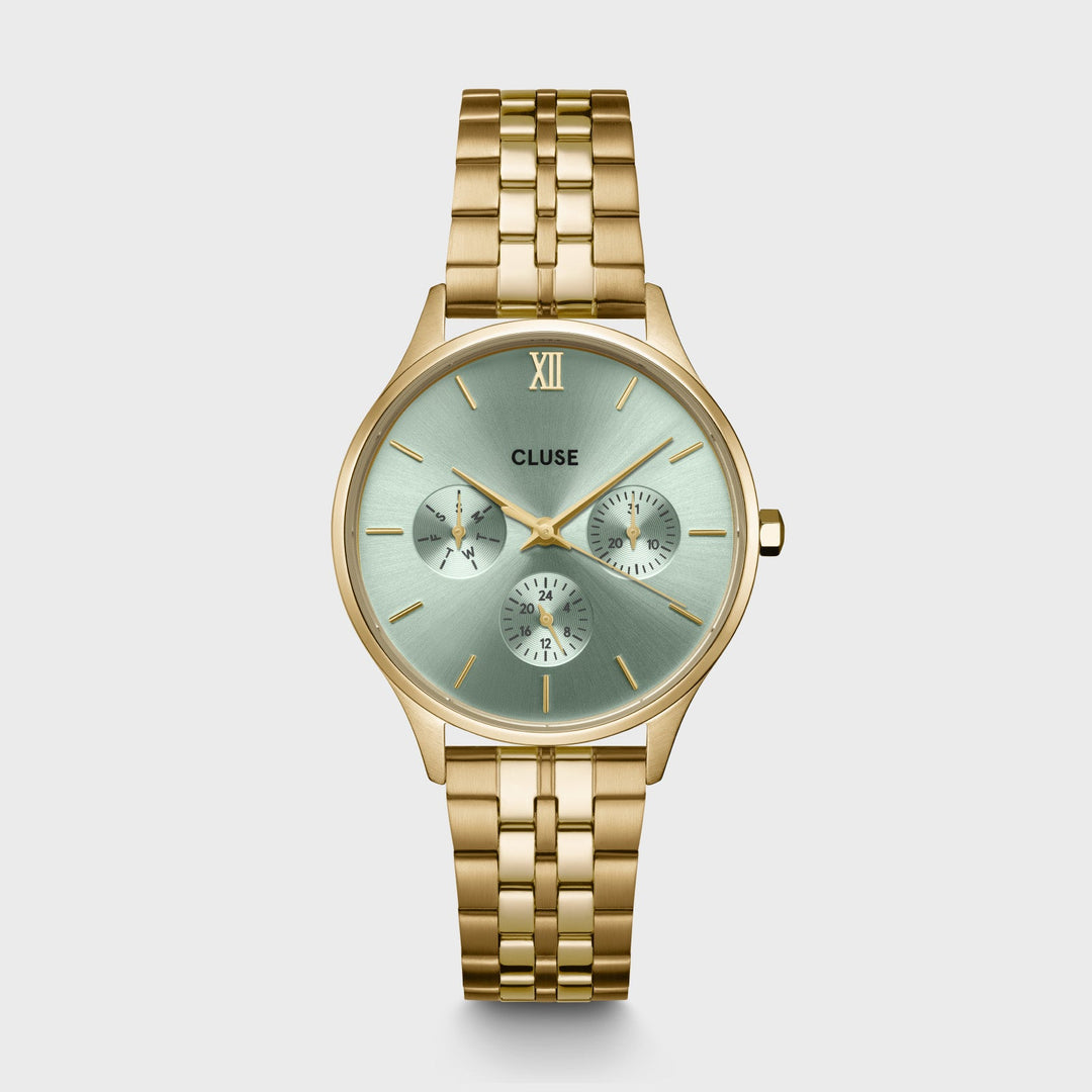 Orologio Donna Multifunzione Dorato con Quadrante Verde Salvia in Acciaio