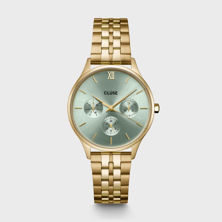 Orologio Donna Multifunzione Dorato con Quadrante Verde Salvia in Acciaio