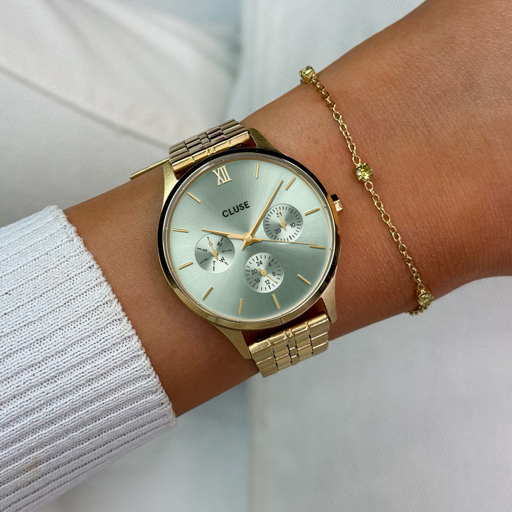 Orologio Donna Multifunzione Dorato con Quadrante Verde Salvia in Acciaio